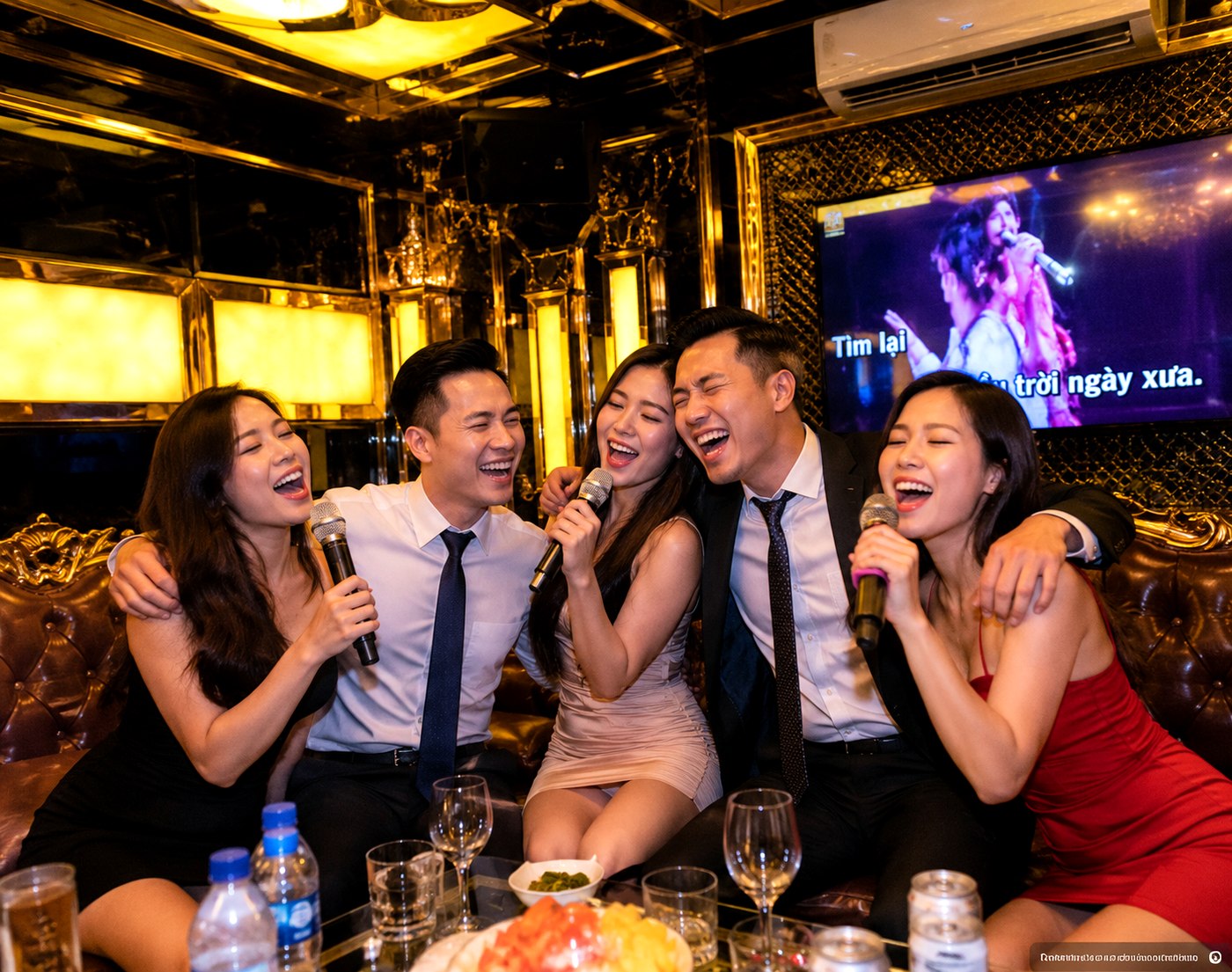 Group enjoying a night of karaoke and drinks in Da Nang